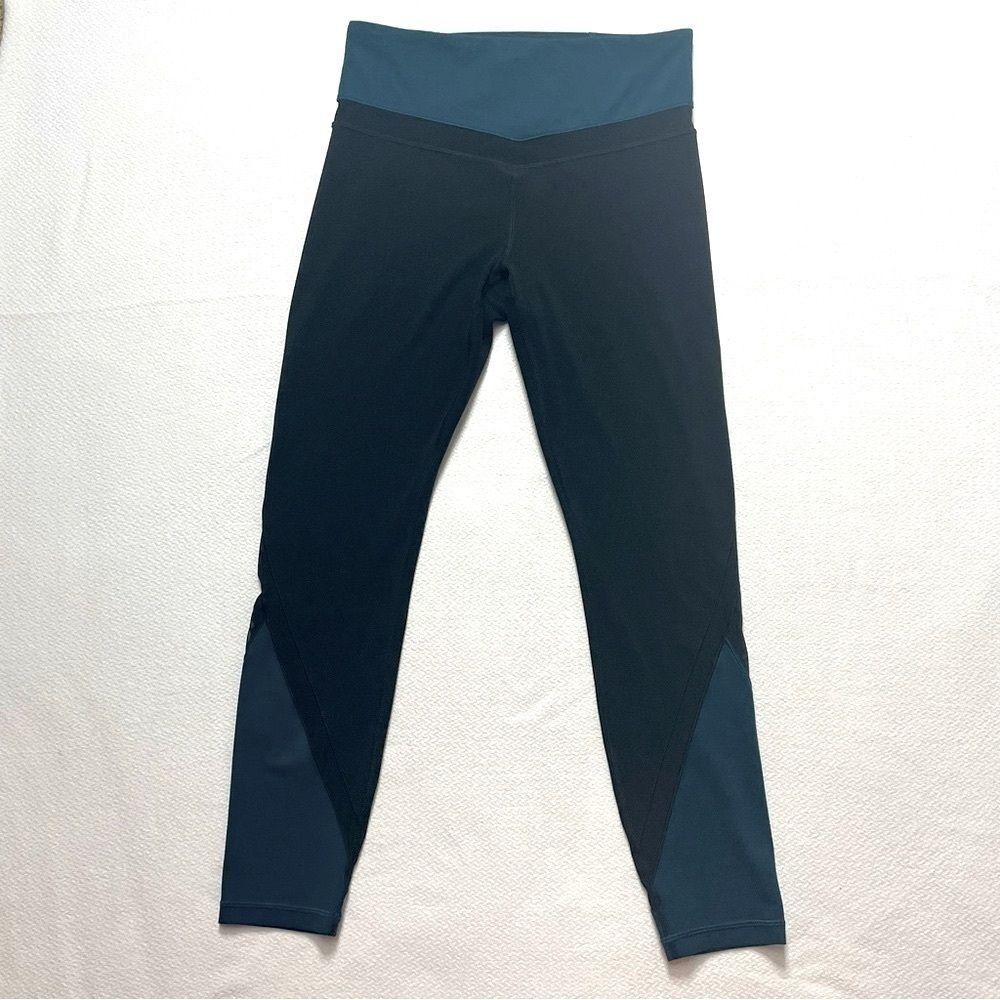Athleta Leggings Blue Black Mesh Sheer Pocket Women's Size Small